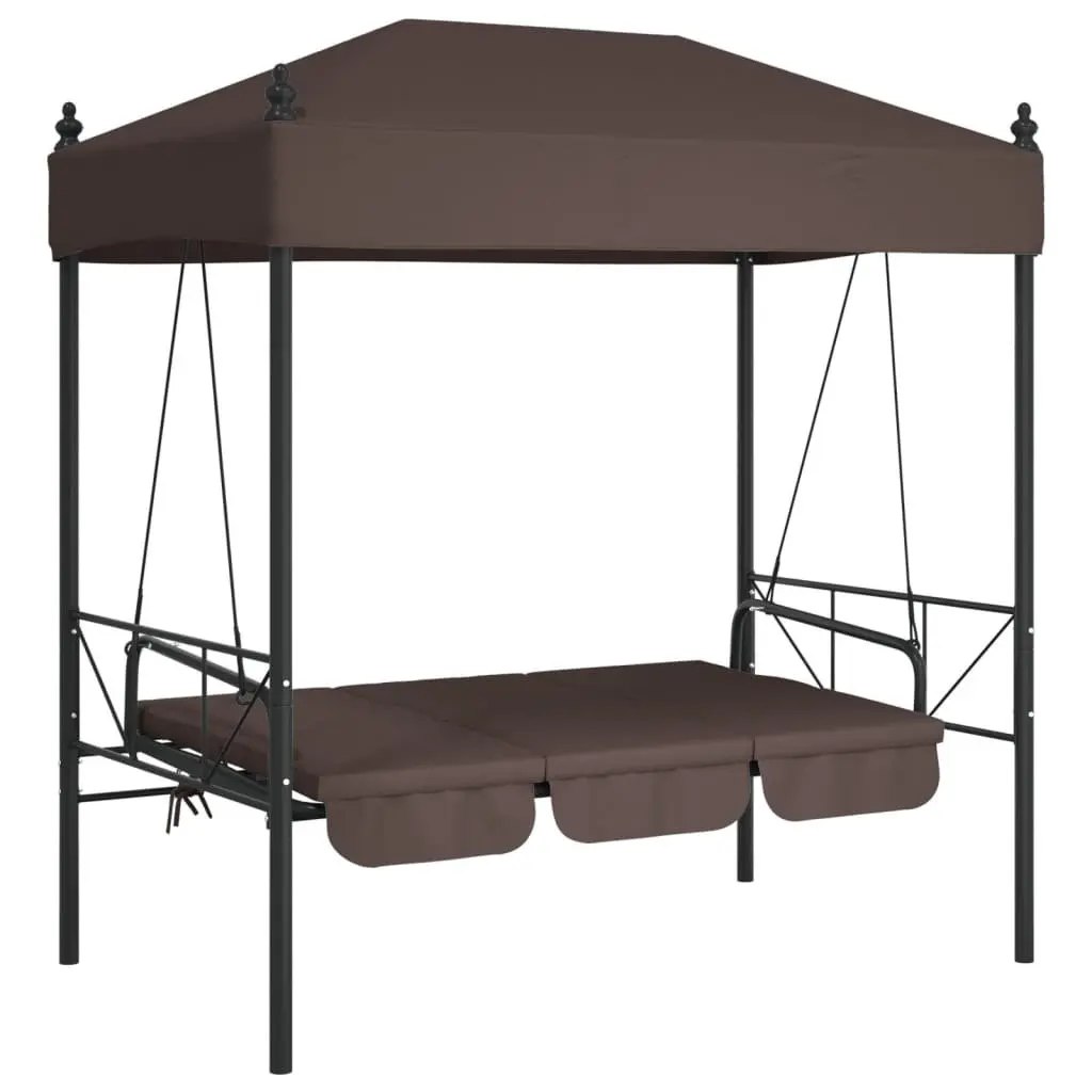 Garden Swing Bench with Canopy Brown Outdoor Porch Seating 2-in-1 Lounge Chair