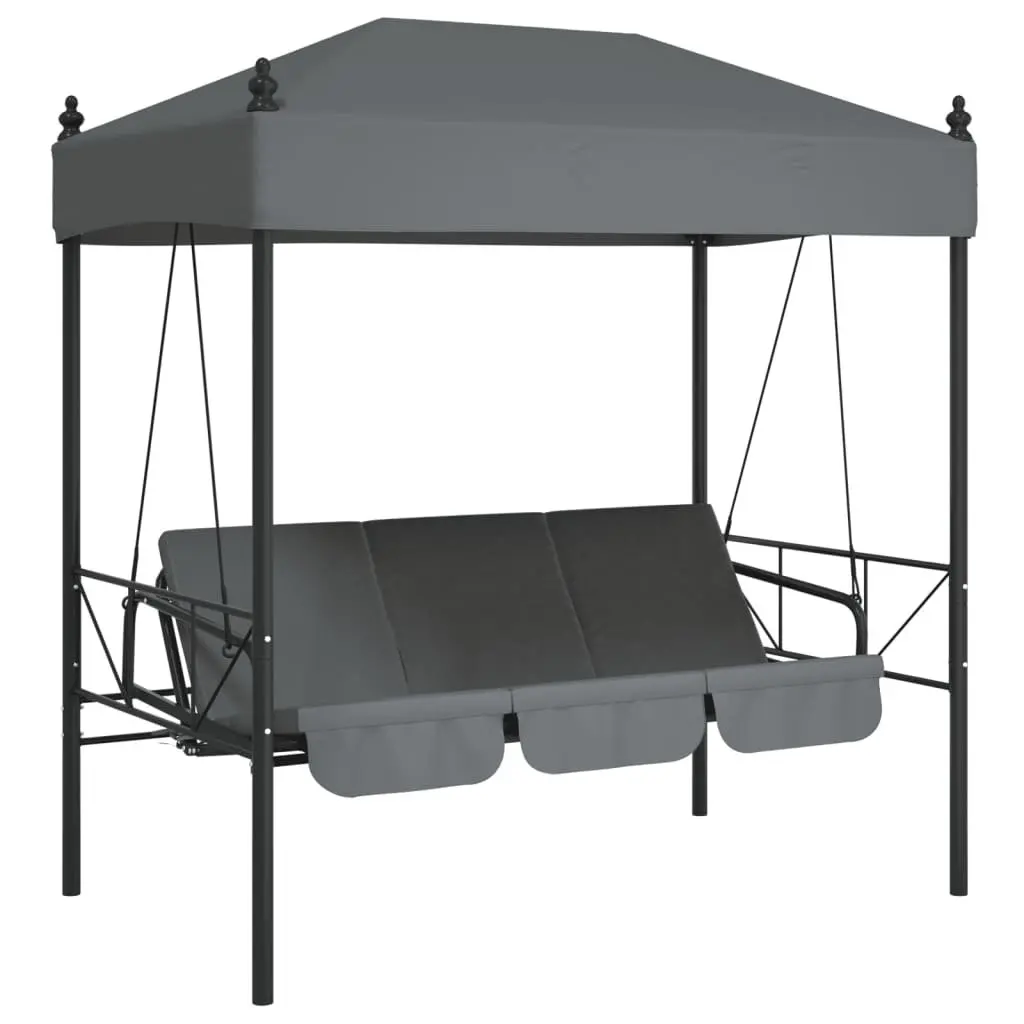 Garden Swing Bench with Canopy for Outdoor Patio Grey 2-in-1 Seating and Bed