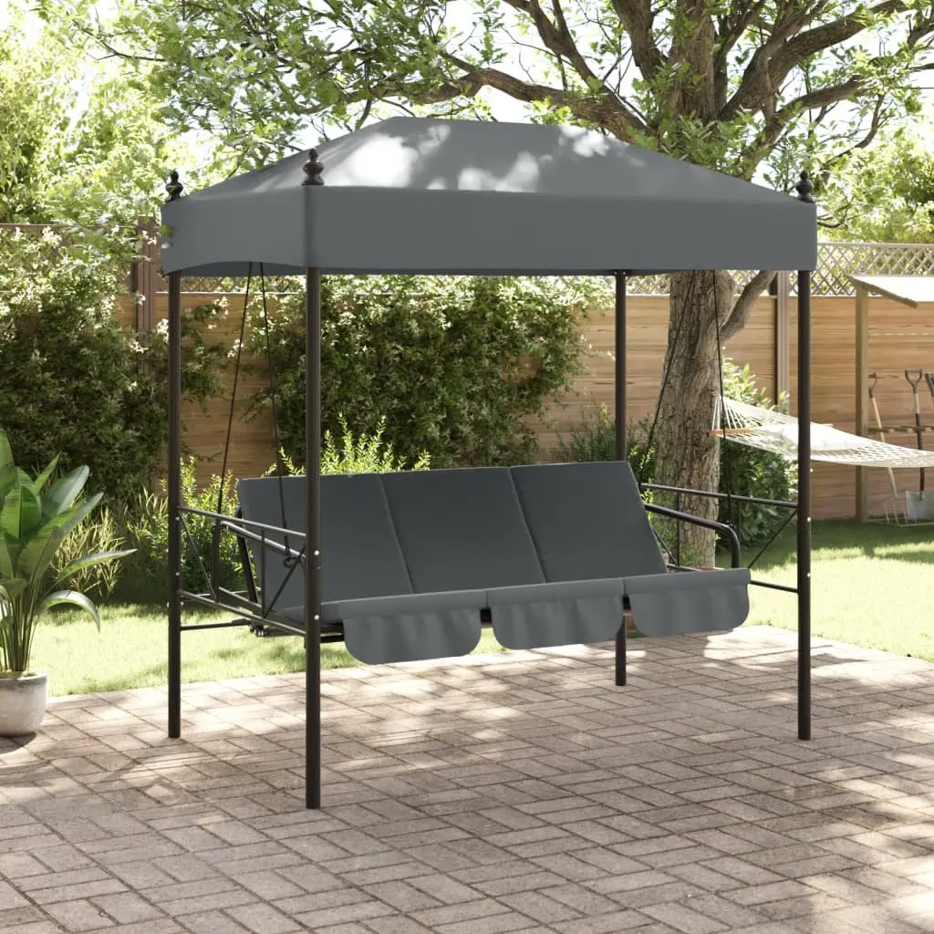 Garden Swing Bench with Canopy for Outdoor Patio Grey 2-in-1 Seating and Bed