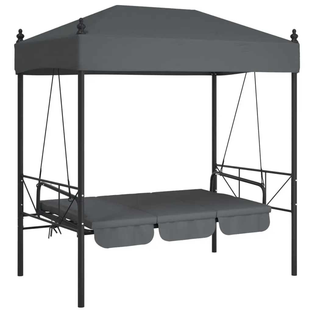 Garden Swing Bench with Canopy for Outdoor Patio Grey 2-in-1 Seating and Bed