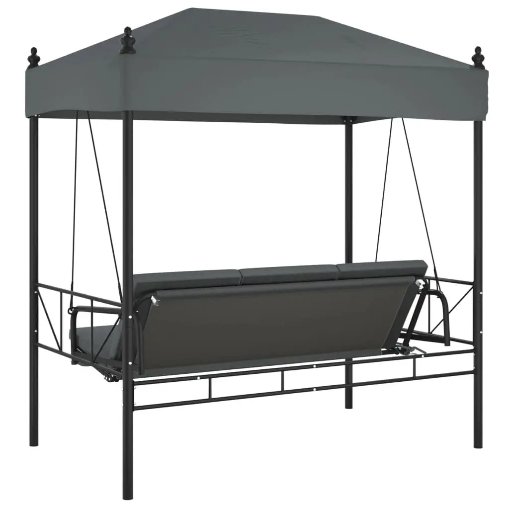 Garden Swing Bench with Canopy for Outdoor Patio Grey 2-in-1 Seating and Bed