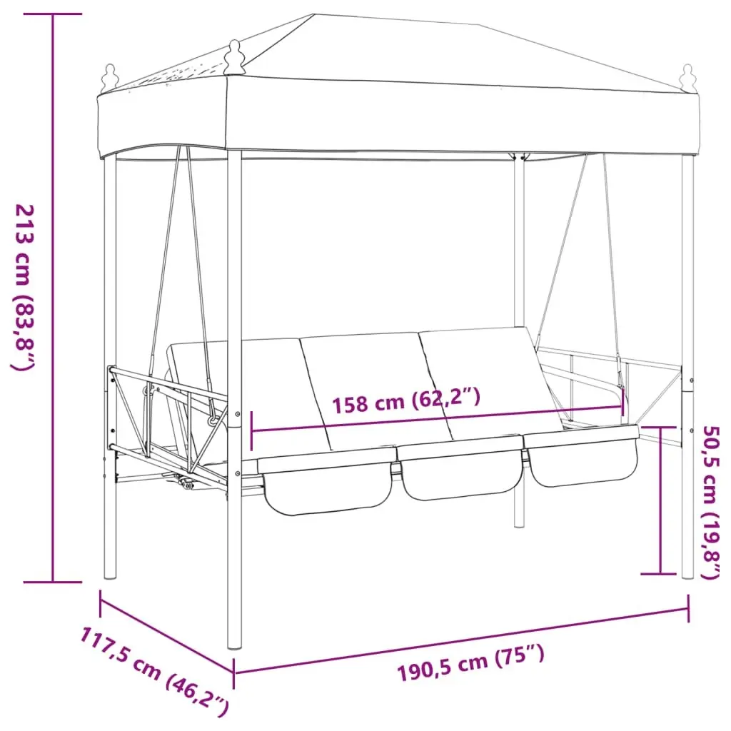 Garden Swing Bench with Canopy for Outdoor Patio Grey 2-in-1 Seating and Bed
