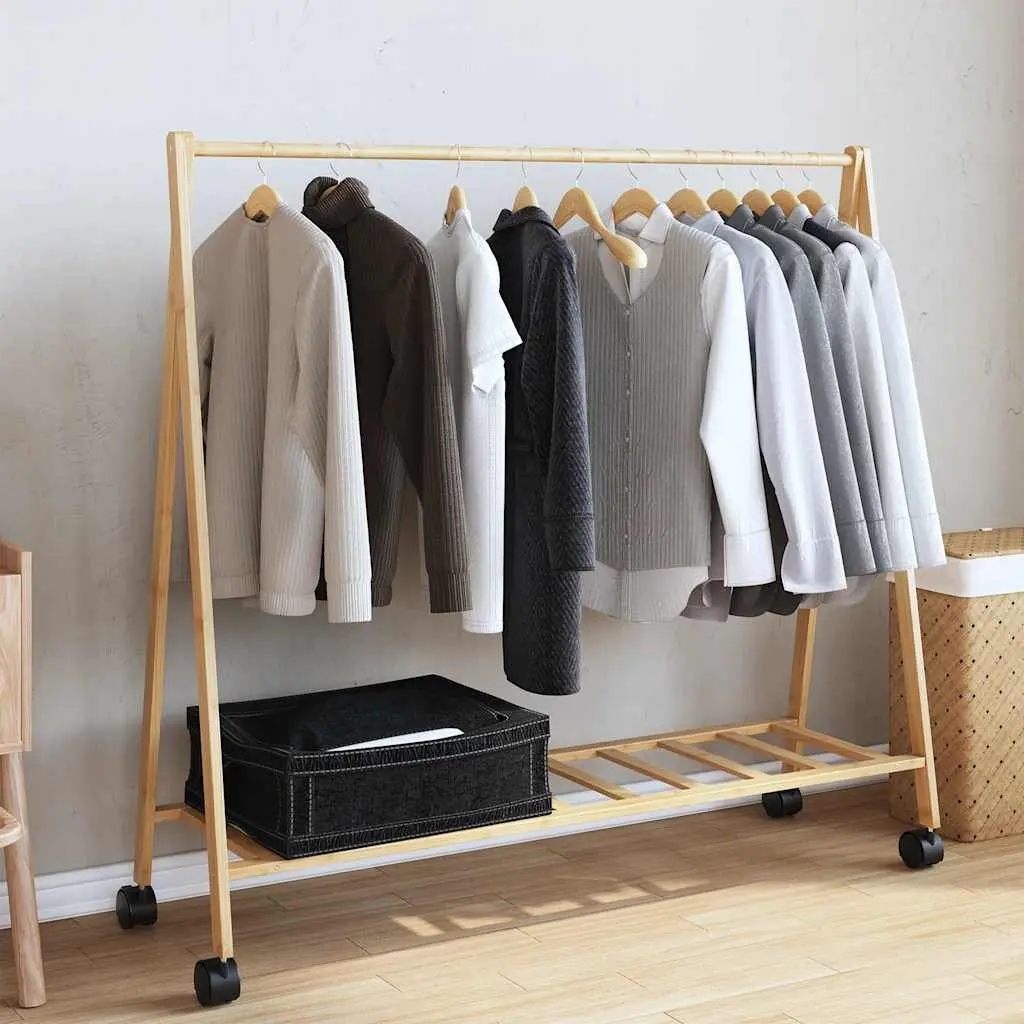 Bamboo Clothes Rack for Bedroom or Hallway with Shelves and Wheels Foldable 106 x 34 x 106.5 cm Brown