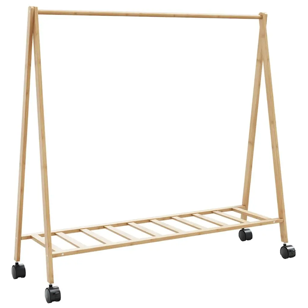 Bamboo Clothes Rack for Bedroom or Hallway with Shelves and Wheels Foldable 106 x 34 x 106.5 cm Brown
