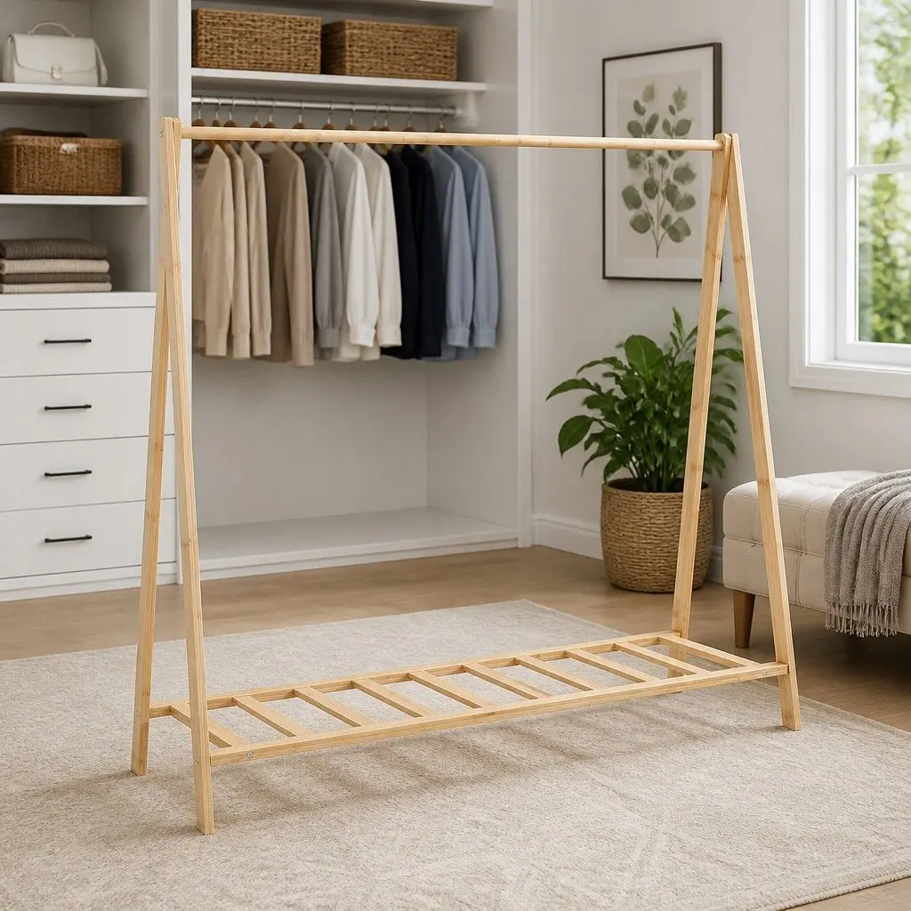Bamboo Clothes Rack for Bedroom Hallway Bathroom 106 x 34 x 102 cm