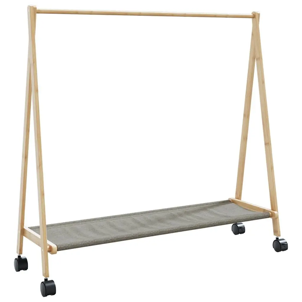Bamboo Clothes Rack for Bedroom Hallway Bathroom 106 x 34 x 106.5 cm Foldable with Shelves and Wheels