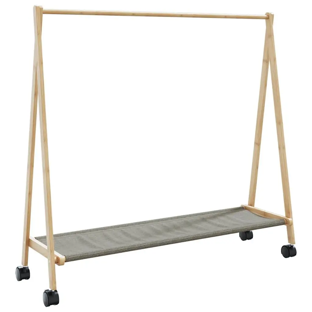 Bamboo Clothes Rack for Bedroom Hallway Bathroom 106 x 34 x 106.5 cm Foldable with Shelves and Wheels