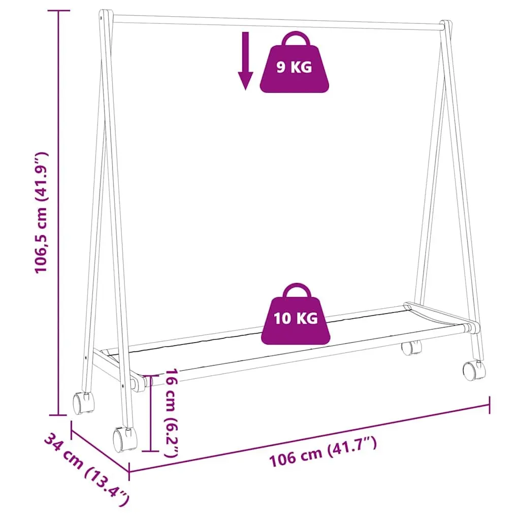 Bamboo Clothes Rack for Bedroom Hallway Bathroom 106 x 34 x 106.5 cm Foldable with Shelves and Wheels