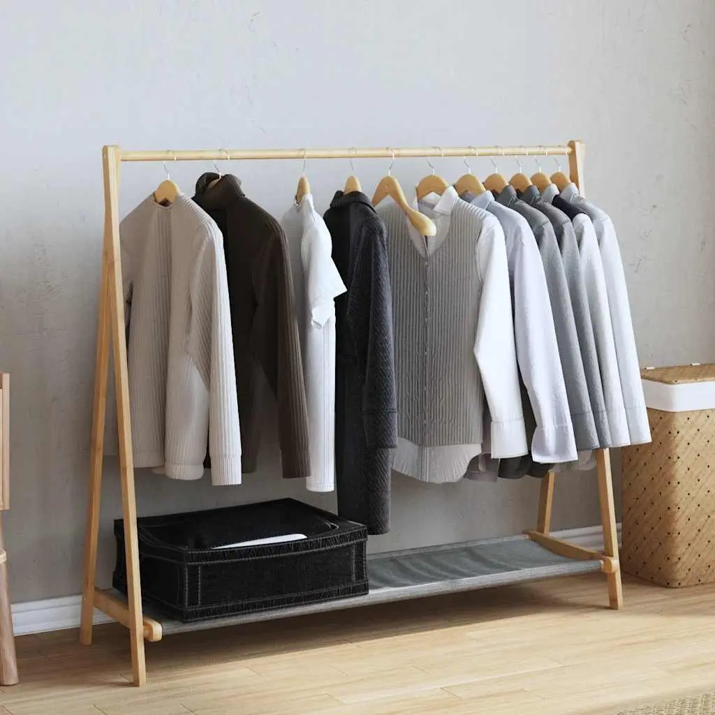 Bamboo Clothes Rack with Shelves Foldable Garment Organiser Wardrobe Storage