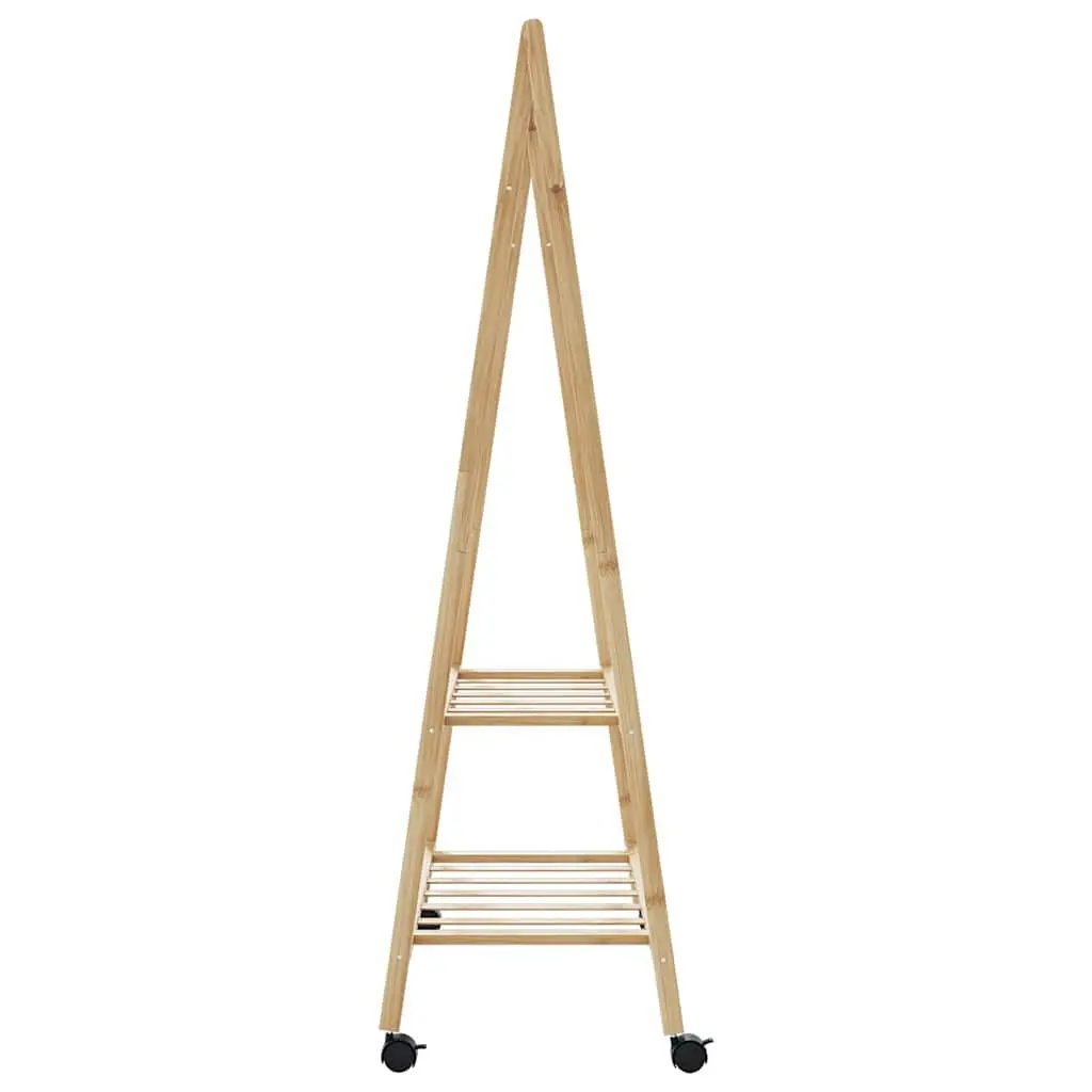 Bamboo Clothes Rack with Shelves Wheels Foldable Garment Organiser Storage