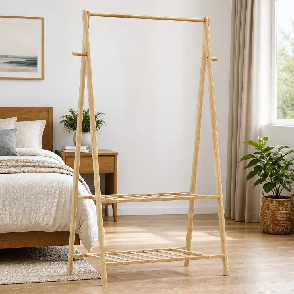 Bamboo Clothes Rack for Bedroom Bathroom Hallway 96 x 45.5 x 150.5 cm