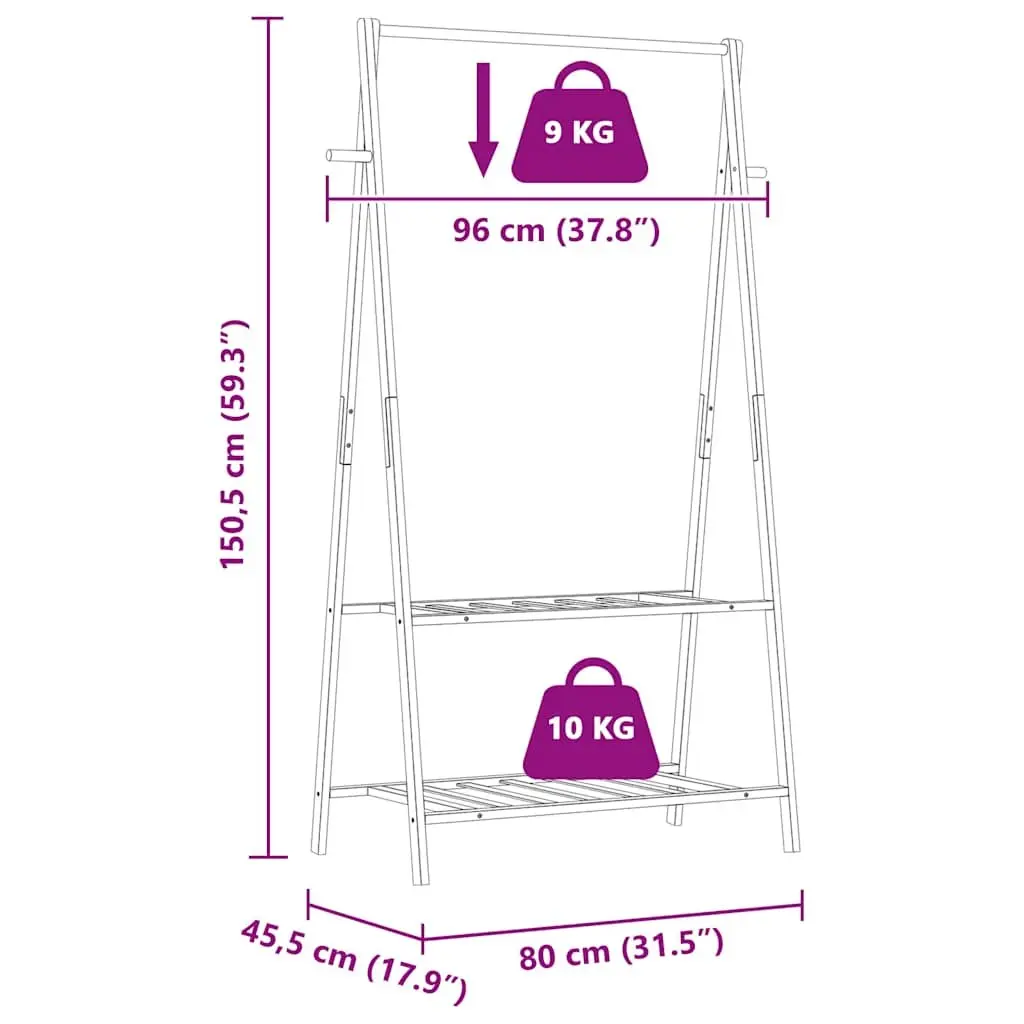 Bamboo Clothes Rack for Bedroom Bathroom Hallway 96 x 45.5 x 150.5 cm