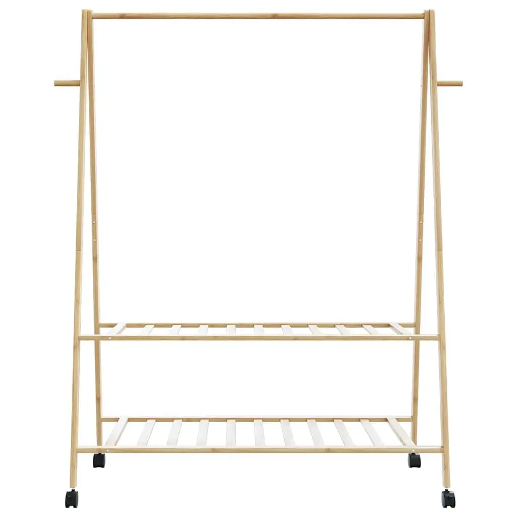 Clothes Rack for Bedroom and Dressing Room 132 x 45.5 x 155.5 cm Brown Bamboo Storage Organiser with Shelves and Wheels