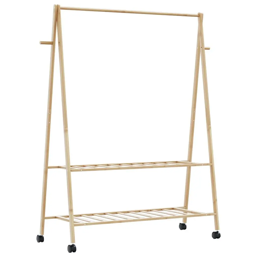 Clothes Rack for Bedroom and Dressing Room 132 x 45.5 x 155.5 cm Brown Bamboo Storage Organiser with Shelves and Wheels