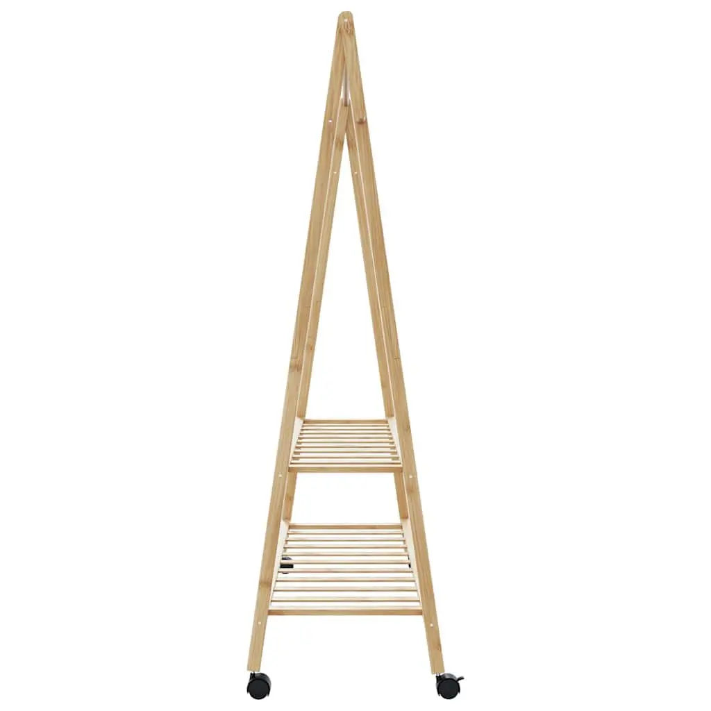 Clothes Rack for Bedroom and Dressing Room 132 x 45.5 x 155.5 cm Brown Bamboo Storage Organiser with Shelves and Wheels