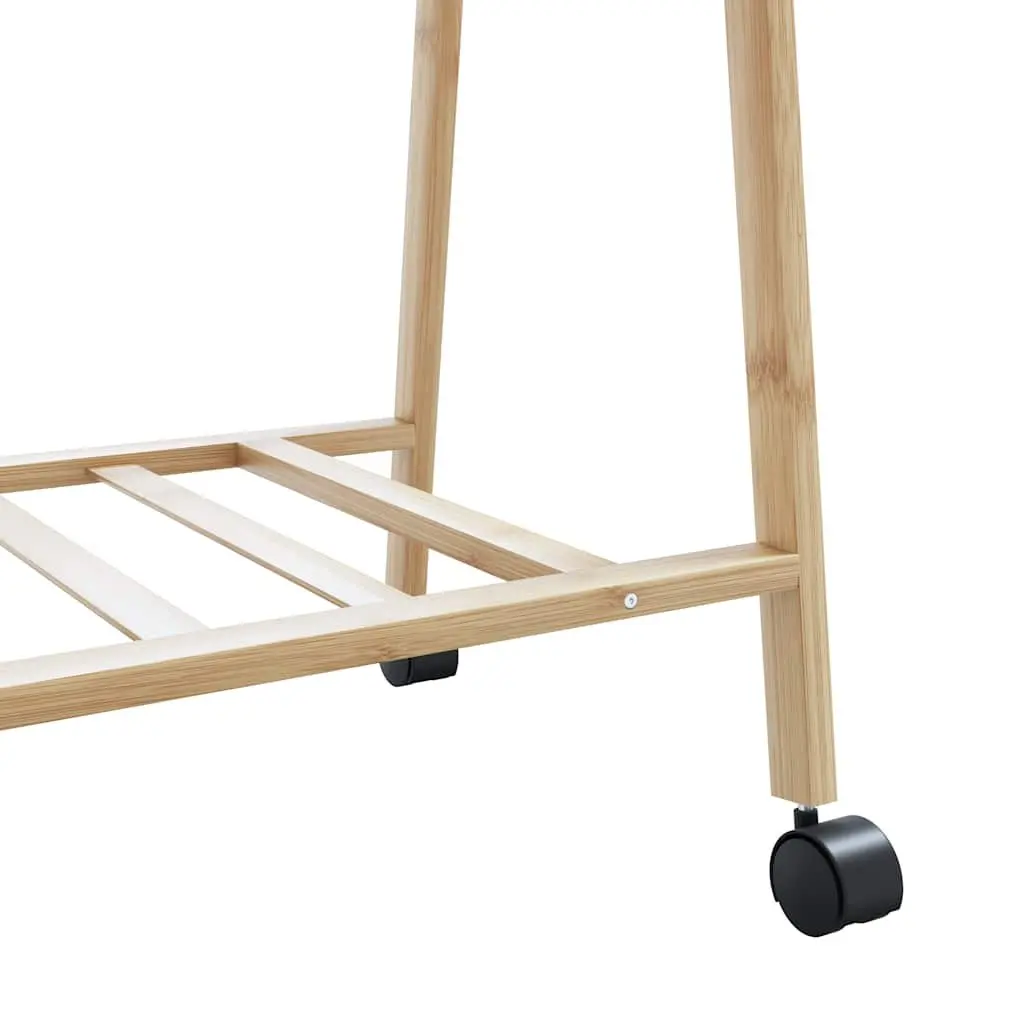Clothes Rack for Bedroom and Dressing Room 132 x 45.5 x 155.5 cm Brown Bamboo Storage Organiser with Shelves and Wheels