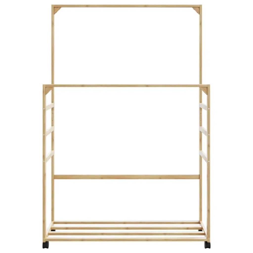 Bamboo Clothes Rack for Organising Garments with Shelves and Wheels Brown 90x35x155cm