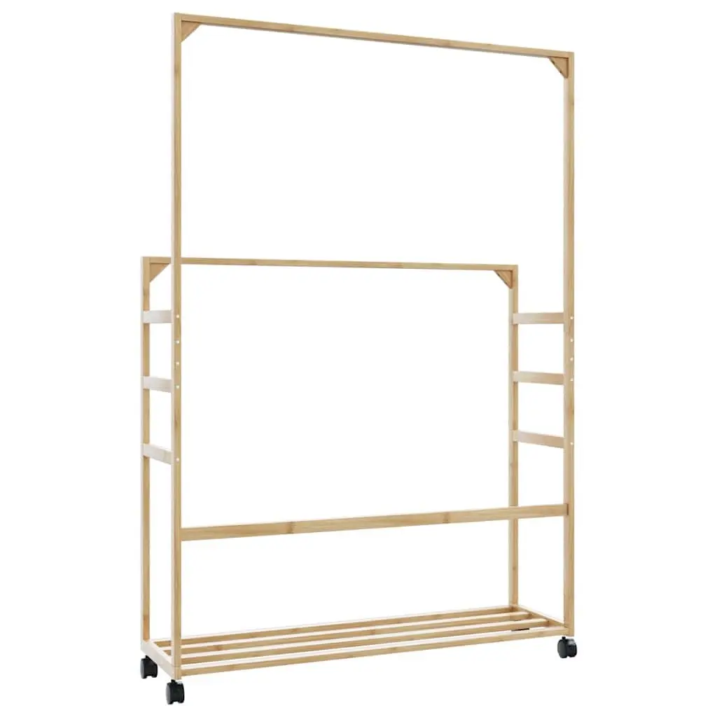 Bamboo Clothes Rack for Organising Garments with Shelves and Wheels Brown 90x35x155cm