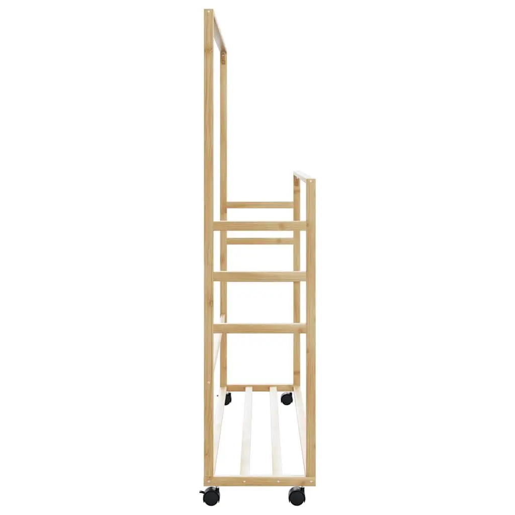 Bamboo Clothes Rack for Organising Garments with Shelves and Wheels Brown 90x35x155cm