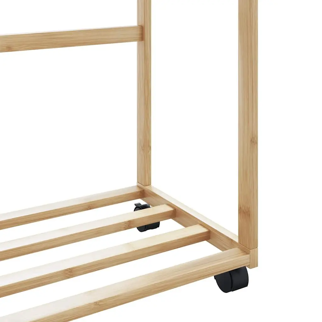 Bamboo Clothes Rack for Organising Garments with Shelves and Wheels Brown 90x35x155cm