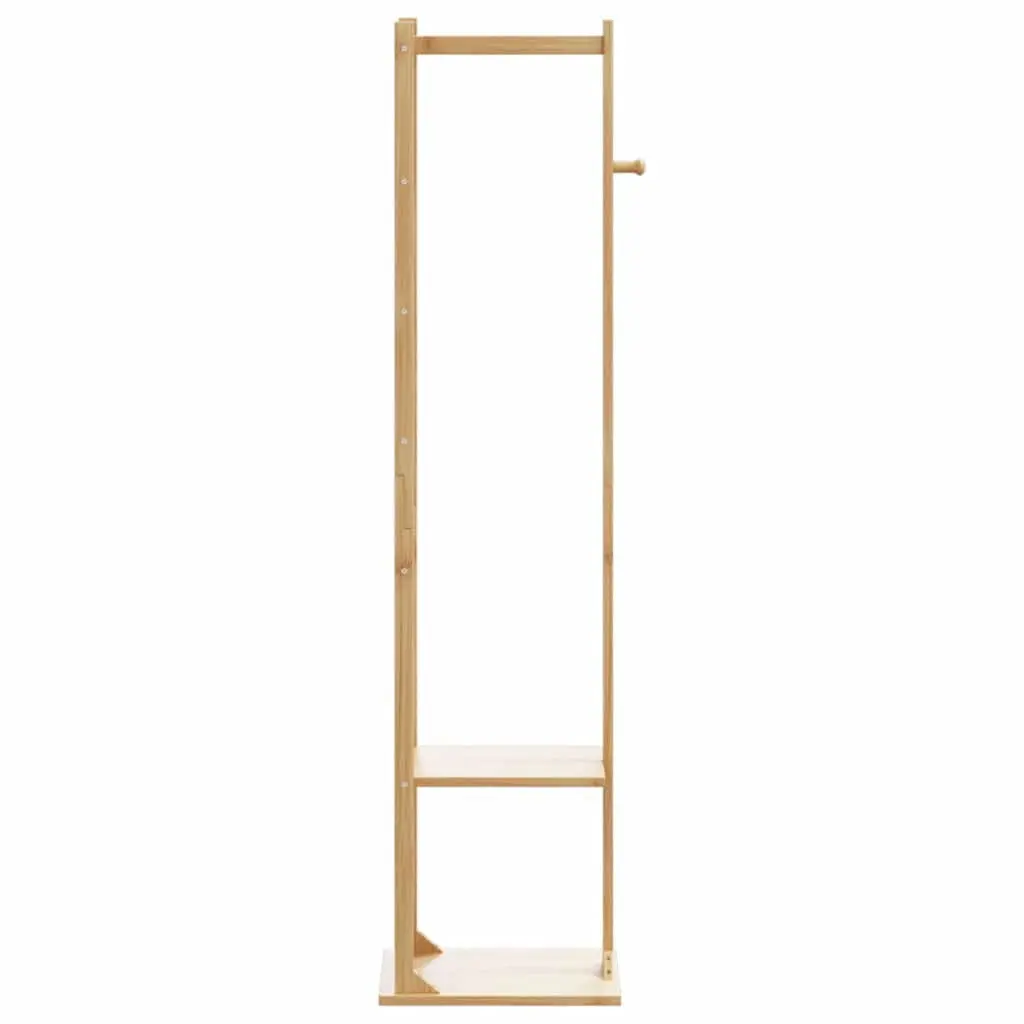 Bamboo Coat Stand with Hooks and Shelves Garment Rack Storage Organiser Brown