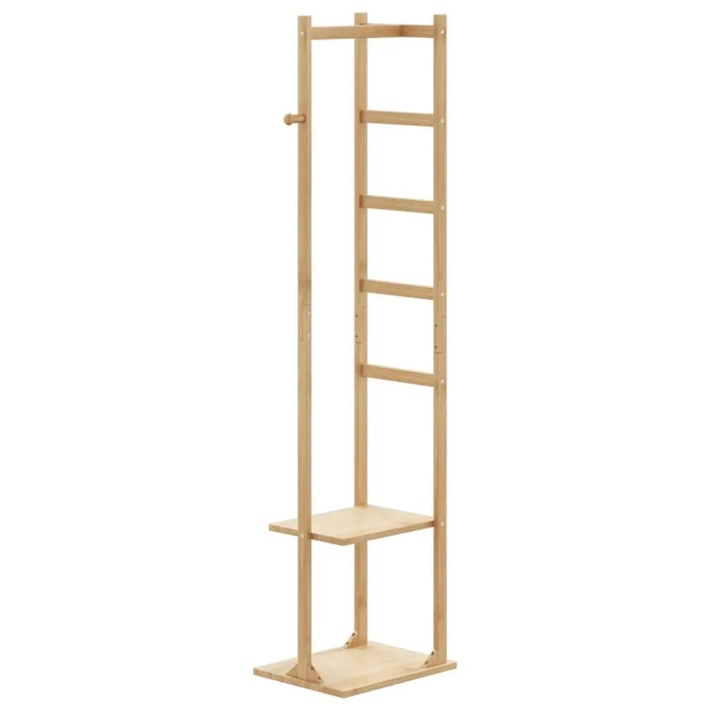 Bamboo Coat Stand with Hooks and Shelves Garment Rack Storage Organiser Brown