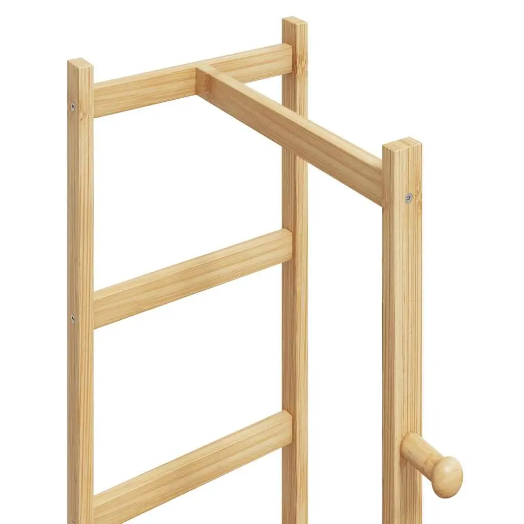 Bamboo Coat Stand with Hooks and Shelves Garment Rack Storage Organiser Brown