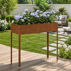 Garden Planter Box: 100.5 x 40.5 x 90 cm, Steel, Brown
