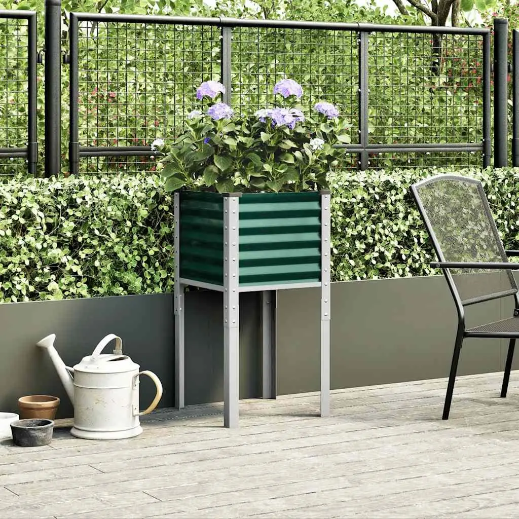 Garden Planter Box Green 45x45x88 cm Outdoor Flower Pot Stand Steel Raised Bed