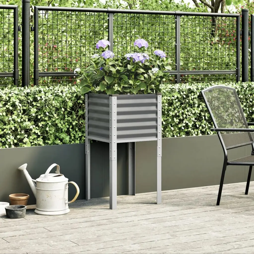 Garden Planter Box Outdoor Use Steel Grey 45x45x88 cm