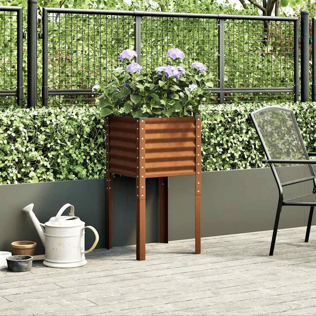 Garden Planter Box 45x45x88 cm Steel Outdoor Flowers Vegetables Herbs Decor
