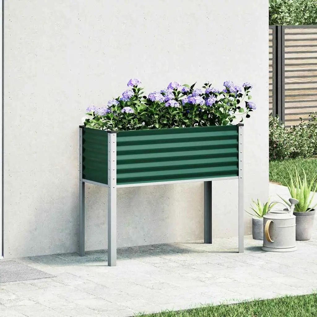 Outdoor Garden Planter Box Green Steel for Balconies and Patios 100x45x90cm