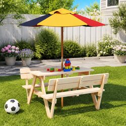 Kids Garden Umbrella: 120cm Diameter, Wooden Pole, Multicolour
