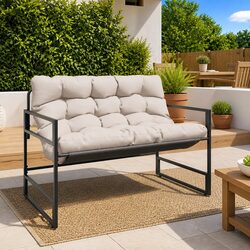 113cm Steel Frame Garden Bench with Taupe Cushion