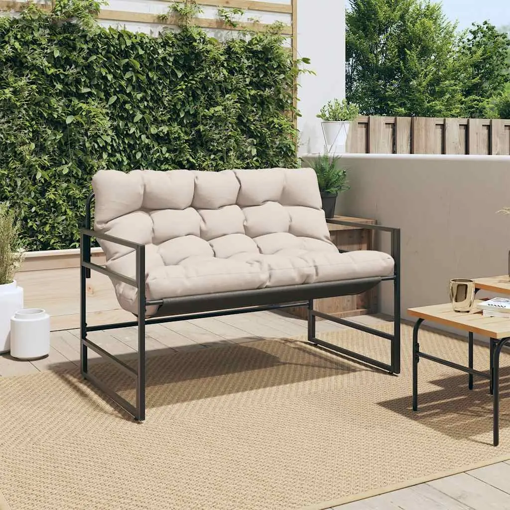 Outdoor Garden Bench 113cm Steel Frame with Cushion Taupe