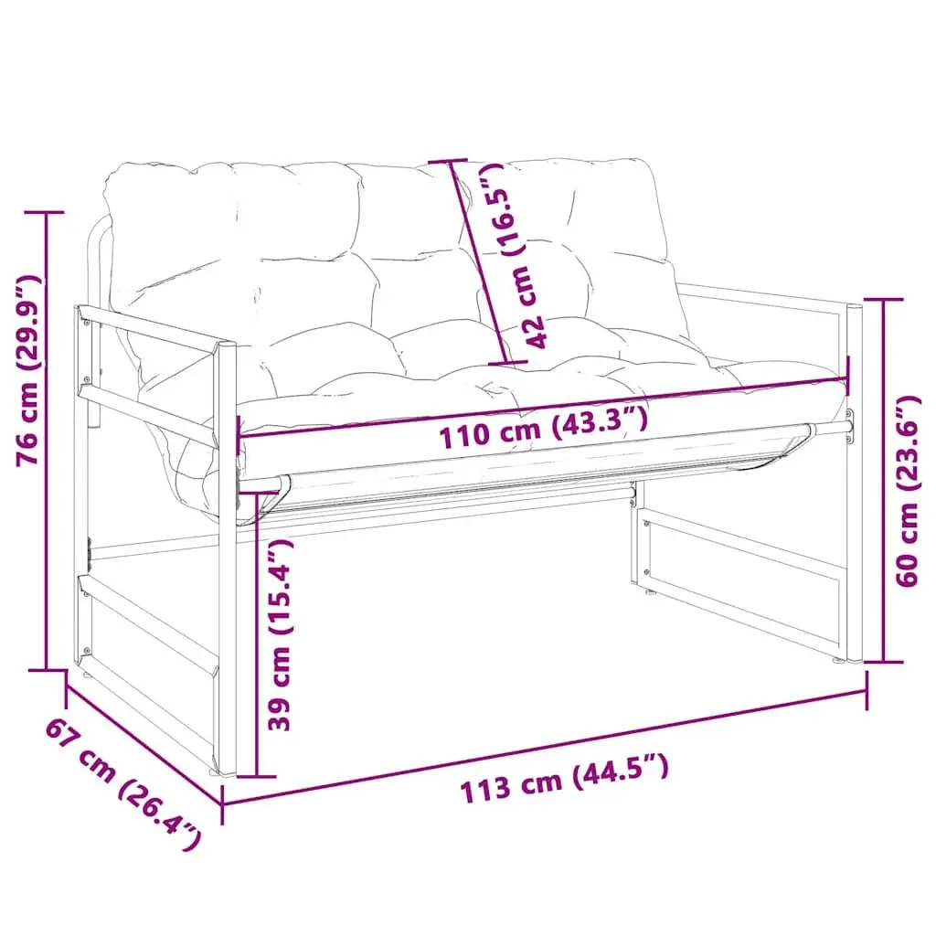 Outdoor Garden Bench 113cm Steel Frame with Cushion Taupe
