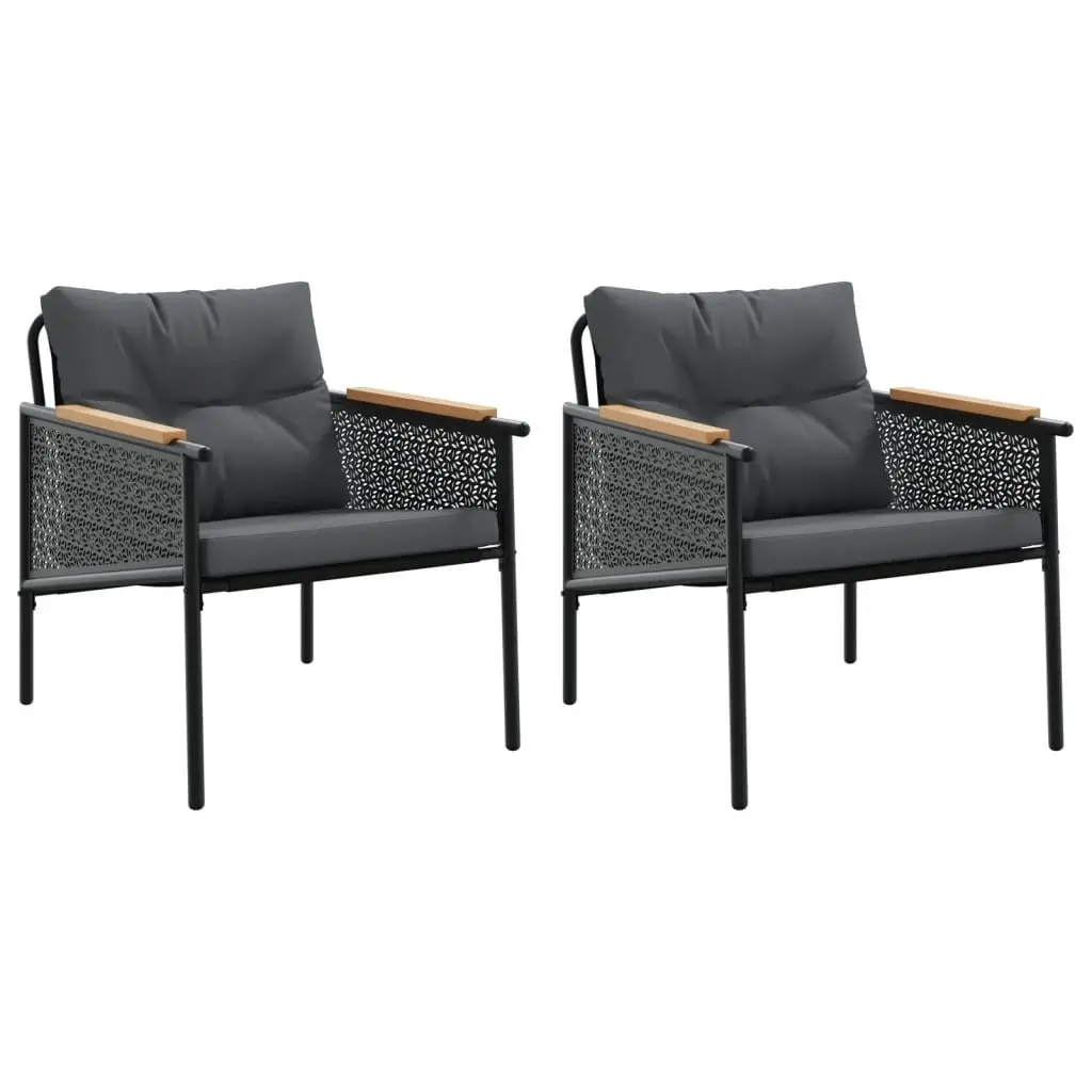 Garden Chairs for Outdoor Use 2 Piece Black Steel Frame with Cushions