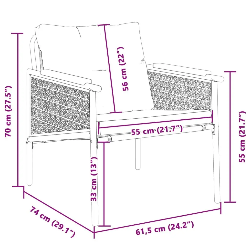 Garden Chairs for Outdoor Use 2 Piece Black Steel Frame with Cushions