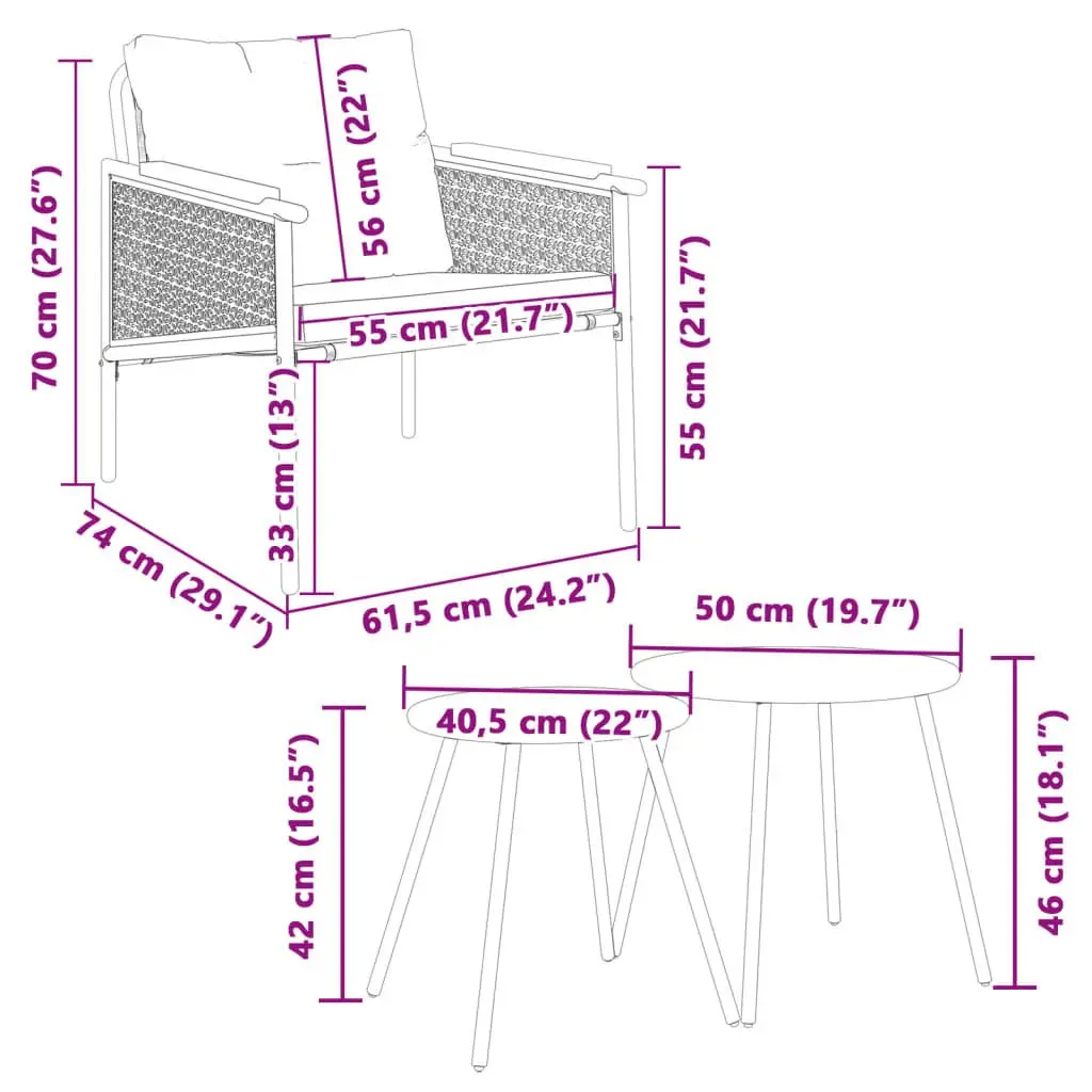 4 Piece Balcony Furniture Set Outdoor Patio Garden Black Steel Frame