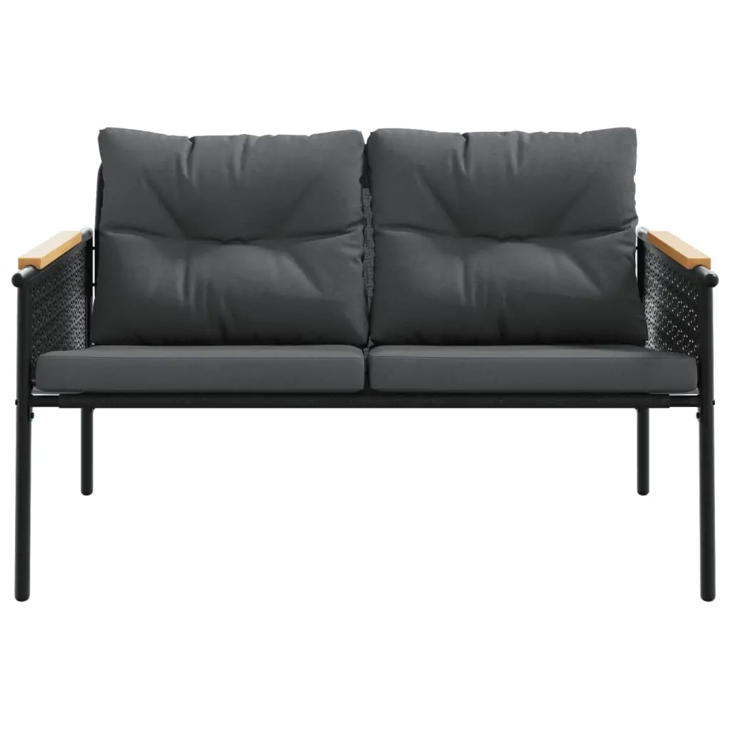 Outdoor Steel Frame Garden Bench 116cm Black with Cushions for Patio and Backyard