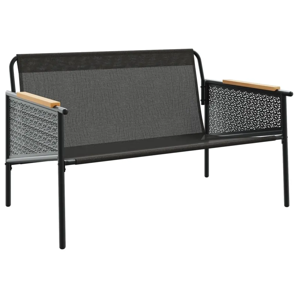 Outdoor Steel Frame Garden Bench 116cm Black with Cushions for Patio and Backyard