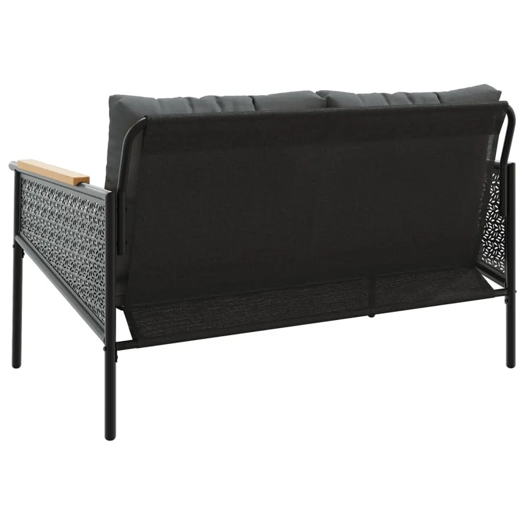 Outdoor Steel Frame Garden Bench 116cm Black with Cushions for Patio and Backyard