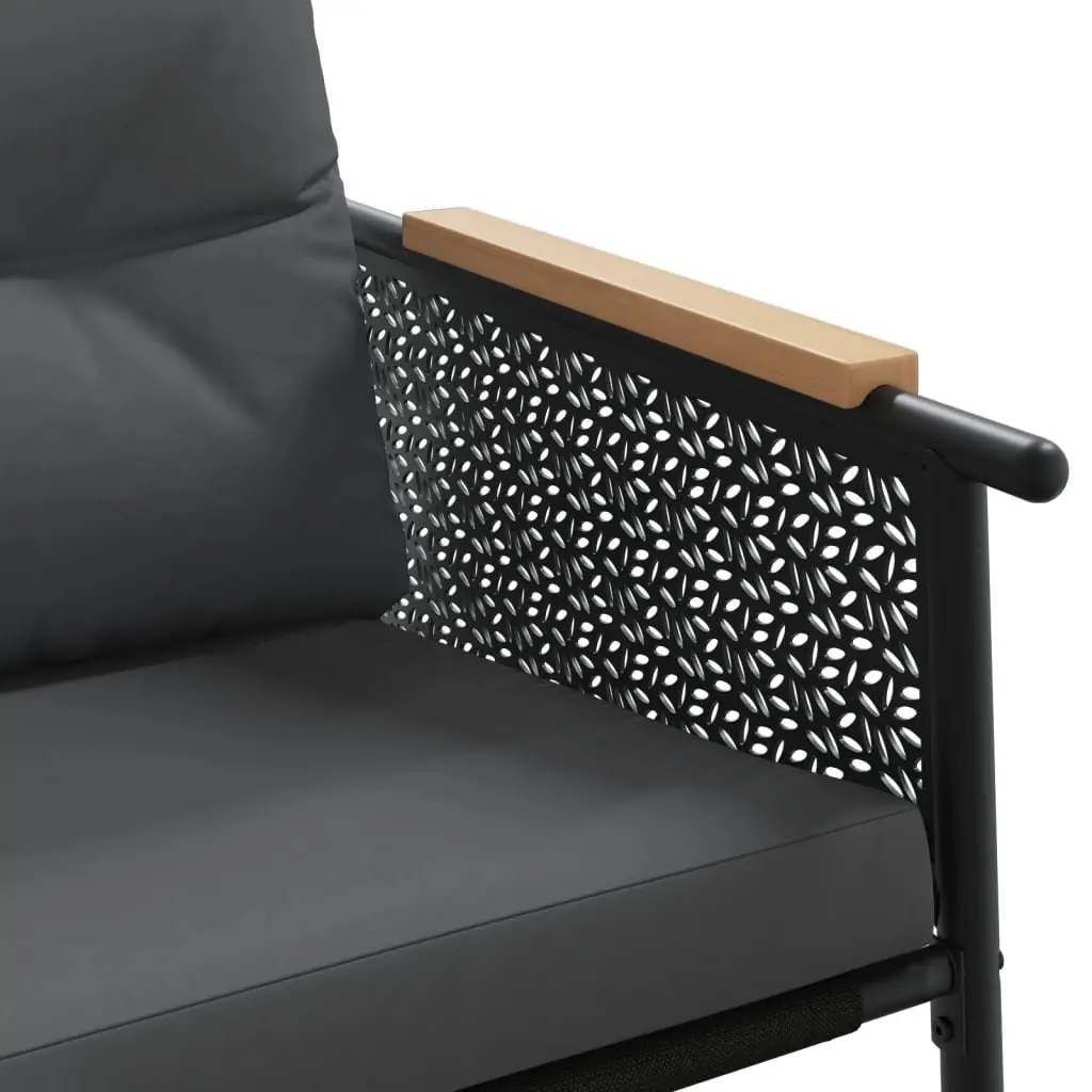 Outdoor Steel Frame Garden Bench 116cm Black with Cushions for Patio and Backyard