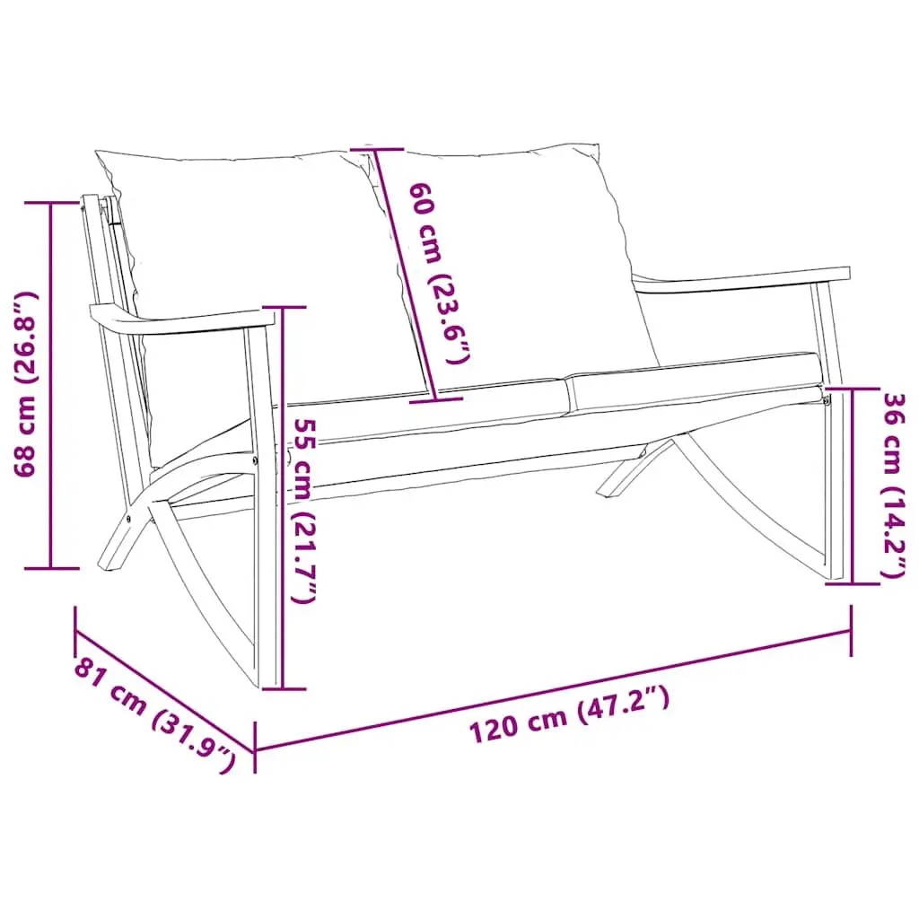 120cm Black Garden Bench with Cushions