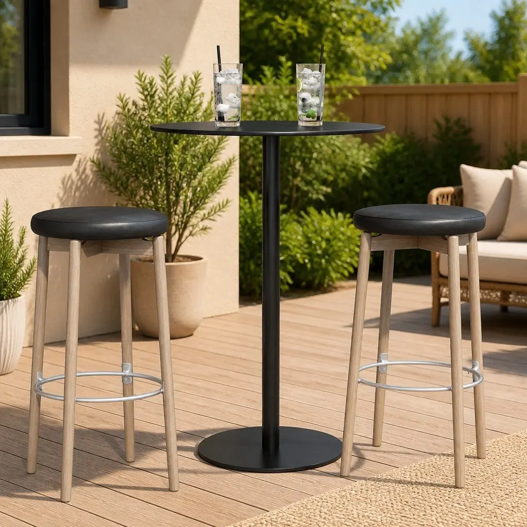 Round Garden Table Black Ø60cm Outdoor Patio Furniture Steel Frame Dining