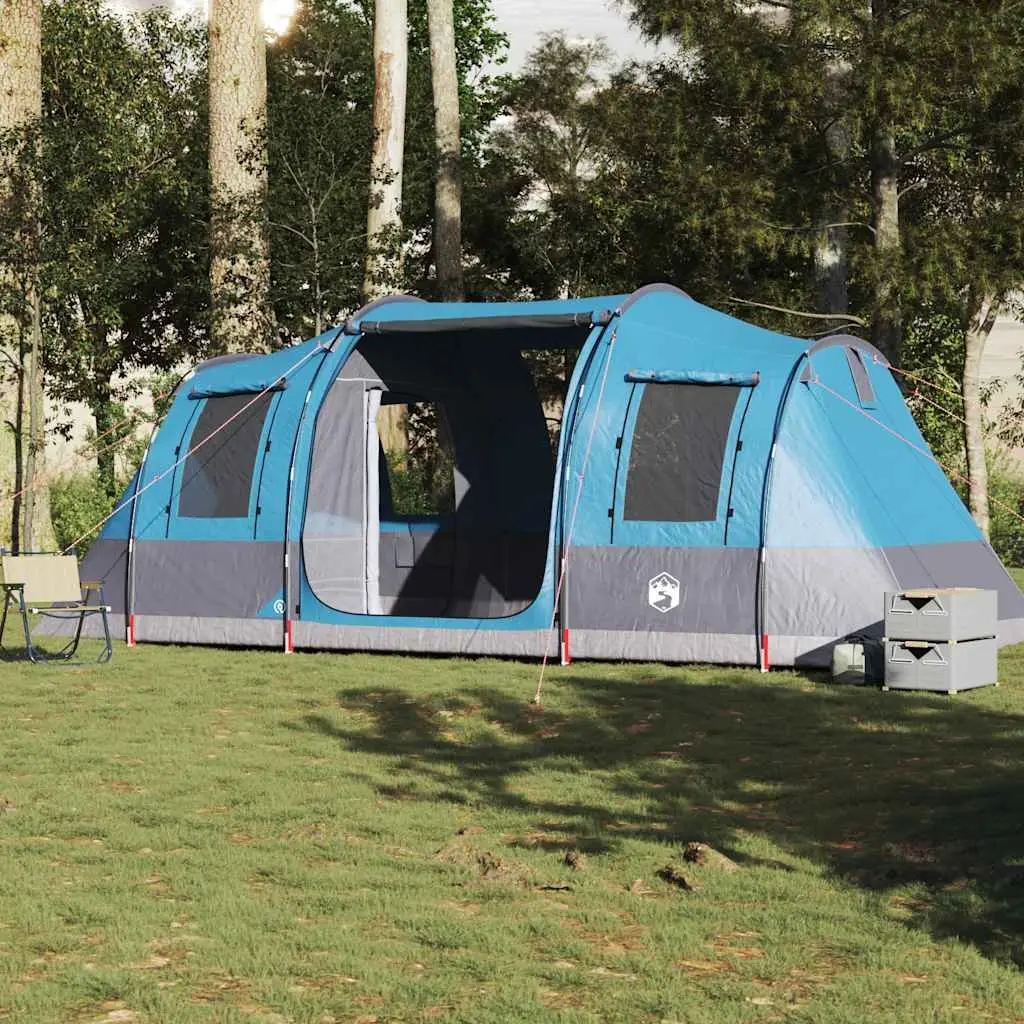 Tunnel Camping Tent for 4 People Blue Waterproof Fibreglass Poles Easy to Set Up