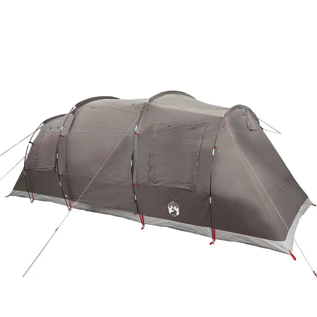 Family Tunnel Tent 6-Person Brown Waterproof Camping Shelter Fibreglass Poles