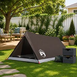 2-Person Camping Tent: Waterproof, Brown, with Mesh Walls
