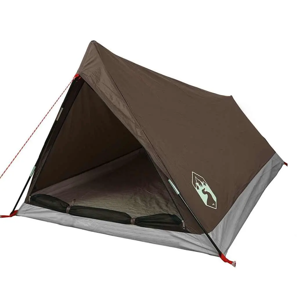 Camping Tent 2-Person Brown Waterproof with Mosquito Protection and Ventilation