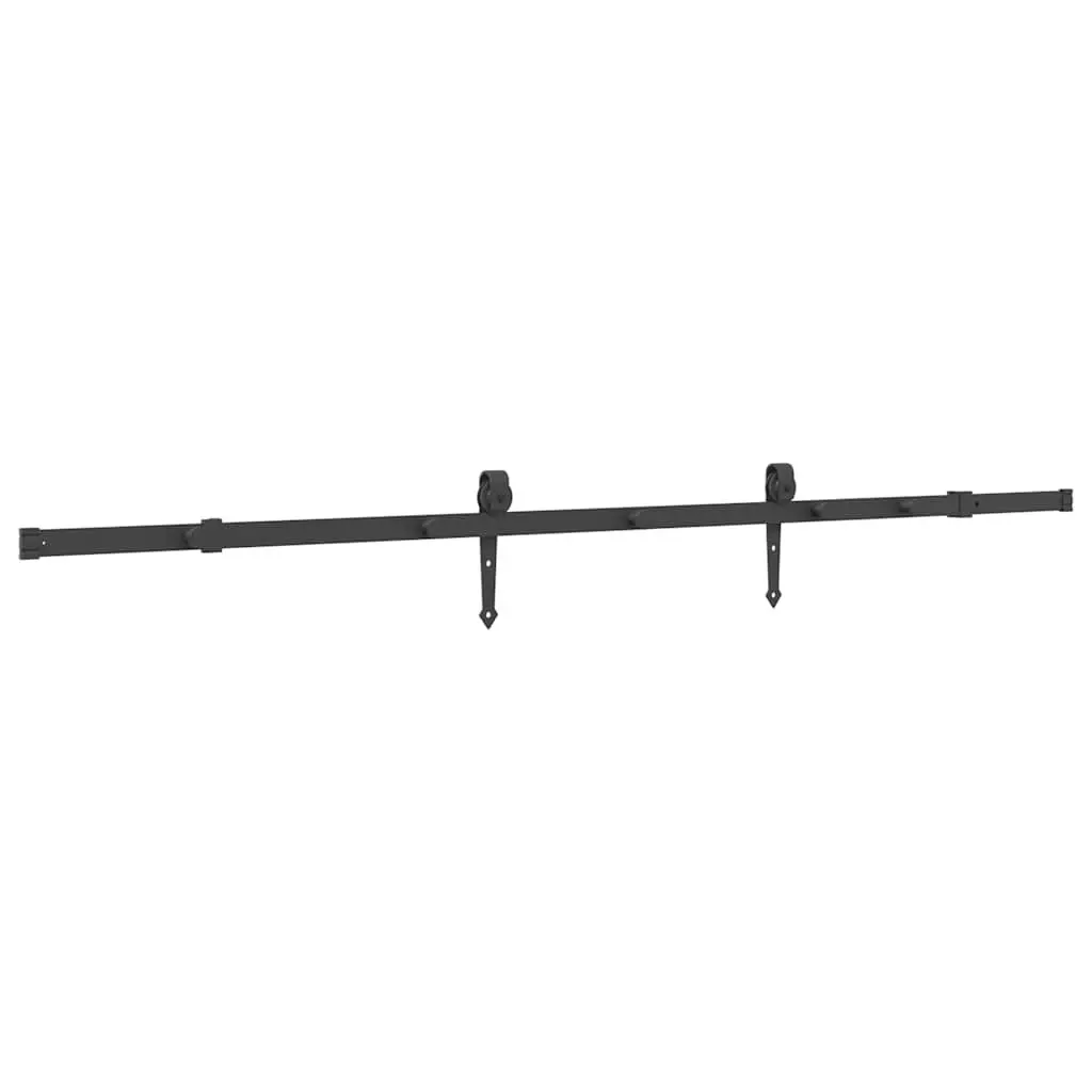 Sliding Door Hardware Kit for Interior Use 213.5cm Black Steel Track Rail System